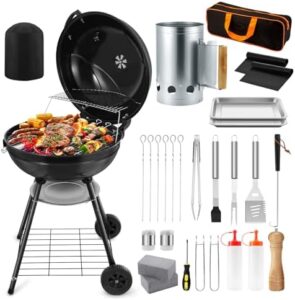 Upgrade your outdoor cooking experience with HaSteeL's 22-Inch Charcoal Kettle Grill Set featuring 2-layer grilling racks and heavy-duty enameled grills. Perfect for camping, backyard picnics or barbecues!