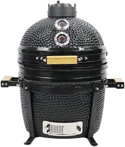 Discover the YNNI KAMADO TQ0015BL 15.7" Free Standing Kamado Grill with ceramic egg and smoker, perfect for BBQ enthusiasts. Compact design, easy to use.