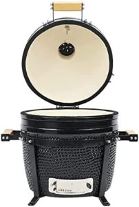 Discover the YNNI KAMADO TQ0015BL 15.7" Free Standing Kamado Grill with ceramic egg and smoker, perfect for BBQ enthusiasts. Compact design, easy to use.
