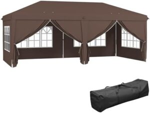 Elevate your outdoor events with the Outsunny 3x6m Pop Up Gazebo featuring adjustable height and storage bag. Perfect for weddings, camping, or parties, this brown tent has sides and windows for a seamless experience.
