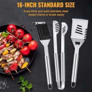 Upgrade your grilling game with this heavy-duty BBQ tool set featuring 3 extra thick utensils for camping, kitchen, and outdoor cooking adventures. Perfect for men who love to grill!