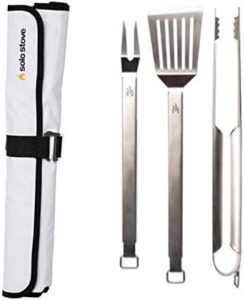 Cook up a backyard barbecue with the Solo Stove Stainless Steel Grill Tools Set, featuring heavy duty 304 steel spatula, tongs and meat fork, plus carry case for effortless transport.