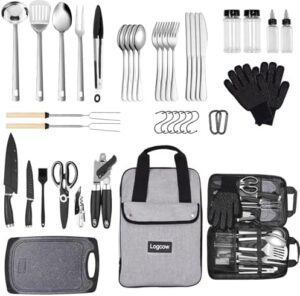 Here is the generated meta description:

"Discover the Logcow camping cookware set, a portable and versatile cooking solution for outdoor enthusiasts. Includes steel utensils and accessories for RV, BBQ and travel adventures."