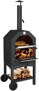 Savor backyard gatherings with the Outopee Outdoor Pizza Oven, featuring a wood-fired design, adjustable chimney, and included pizza stone, peel, and removable wheels for effortless transport.