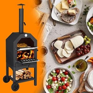 Savor backyard gatherings with the Outopee Outdoor Pizza Oven, featuring a wood-fired design, adjustable chimney, and included pizza stone, peel, and removable wheels for effortless transport.