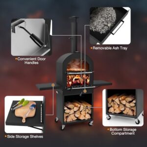 Perfect outdoor pizza parties with COSTWAY's Portable Wood Fire Pizza Oven! Waterproof cover, chimney & pizza stone included. Compact design: 116 x 44 x 170 cm, ideal for camping or backyard BBQs.