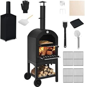 Perfect your outdoor gatherings with the GiantexUK Outdoor Pizza Oven, featuring a wood-fired design, chimney, pizza peel, and stone. Enjoy delicious homemade pizzas at home or camping. Perfect for parties!