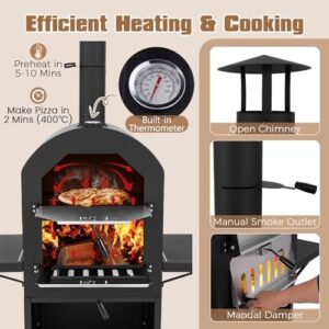 Transform outdoor gatherings with the TANGZON Wood-fired Pizza Oven, featuring waterproof cover and built-in thermometer. Perfect for camping or backyard BBQs, it includes side storage shelves.