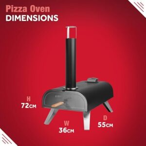 Here is the optimized SEO meta description:

"Portable pizza oven with 12-inch cooking surface and foldable legs, ideal for outdoor BBQs. Includes paddle and carry bag for easy transport."