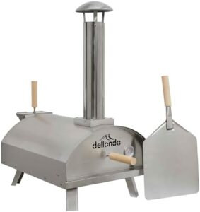 Cook up a pizza party with the Dellonda portable wood-fired oven, perfect for outdoor gatherings. Features 14" cooking space and stainless steel construction.