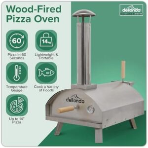 Cook up a pizza party with the Dellonda portable wood-fired oven, perfect for outdoor gatherings. Features 14" cooking space and stainless steel construction.