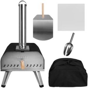 Discover the Abode Outdoor 13 Inch Wood Pellet Portable Pizza Oven with paddle and cover in black. Enjoy wood-fired pizza at home or on-the-go, featuring stainless steel foldable legs for compact storage.
