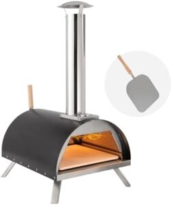 Cook up a delicious pizza experience outdoors with the Alfresco Chef Ember Wood Fired Pizza Oven, featuring a 12" portable design, pizza peel and compatibility for camping, grill, and smoker use.