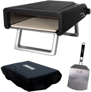 Here is the generated SEO meta description:

"Portable and gas-fuelled, this pizza oven offers a convenient cooking solution for outdoor events. Includes paddle and waterproof cover for added protection. Foldable legs for easy storage."