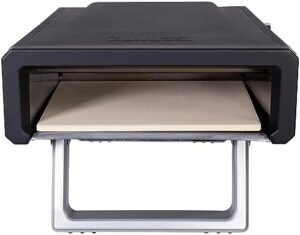 Here is the generated SEO meta description:

"Portable and gas-fuelled, this pizza oven offers a convenient cooking solution for outdoor events. Includes paddle and waterproof cover for added protection. Foldable legs for easy storage."