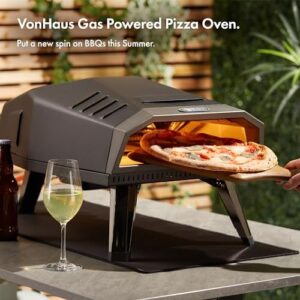 Cook up to 12" pizzas and more with the VonHaus Gas Pizza Oven Outdoor. Foldable legs, adjustable temp dial, and carry bag included. Perfect for camping or backyard gatherings!
