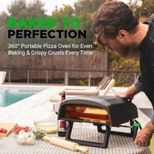 Here is the optimized SEO meta description:

"Portable pizza perfection with NutriChef's gas oven. Quickly cook pizzas to perfection with its 360° rotating stone, stainless steel grill, and long handle for easy transport."