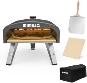 Here is the optimized SEO meta description:

"Perfect for outdoor gatherings, this Mimiuo pizza oven features a UK gas regulator and includes a pizza stone & peel. Portable and compact, ideal for cooking delicious pizzas anywhere."