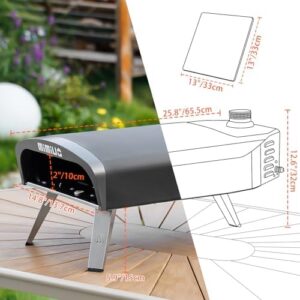 Here is the optimized SEO meta description:

"Perfect for outdoor gatherings, this Mimiuo pizza oven features a UK gas regulator and includes a pizza stone & peel. Portable and compact, ideal for cooking delicious pizzas anywhere."