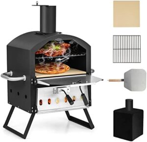 Here is the meta description:

"Cook up a storm with COSTWAY's outdoor pizza oven, featuring waterproof cover and anti-scalding handles. Make 2 pizzas at once for camping or picnics, with included pizza stone and peel."
