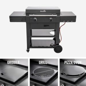 Master the art of outdoor cooking with Char-Broil's 2-Zone Griddle Gas Grill, featuring a 3-in-1 tile system for versatile grilling, griddling, and pizza baking. Perfect for gardens, balconies, or patios, this grill offers a unique blend of convenience and flavor.