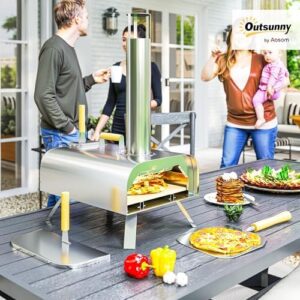 Here is the optimized SEO meta description:

"Portable wood pellet pizza oven with foldable legs and chimney, perfect for outdoor cooking. Make 12-inch pizzas with ease using the included stone and peel."