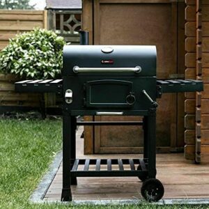 Unlock backyard cooking with CosmoGrill's XL smoker, featuring 2 folding tables, thermometer, and adjustable coal pan. Perfect for home garden cooking.
