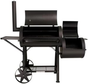 Experience outdoor cooking with the CosmoGrill XXXL 90KG Charcoal Barbecue, featuring a portable smoker, warming rack and built-in thermometer, perfect for large gatherings and backyard parties.