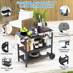 Discover the ultimate outdoor cooking companion: Tangzon's Movable Dining Table Cart with 3 tiers, stainless steel flattop, and convenient features like a spice rack and phone holder. Perfect for BBQs and picnics!
