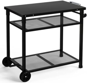Boost your outdoor cooking with this heavy-duty pizza oven stand, featuring a sturdy cart and wheels. Perfect for kitchen, patio, or backyard use, dimensions 85x51cm.
