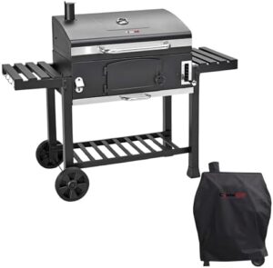 Discover the CosmoGrill Outdoor XXL Smoker Barbecue Charcoal Portable BBQ Grill with Waterproof Cover, featuring adjustable charcoal pan, warming rack and thermometer. Perfect for home garden party cooking.