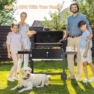 Discover the ultimate outdoor BBQ experience with the DKIEI grill, featuring XXL portability, wheels & 2 folding tables, thermometer and adjustable charcoal pan. Perfect for parties and home cooking!