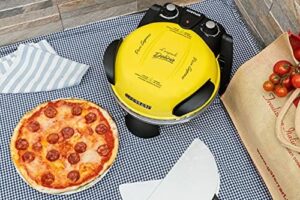 Delightful meals in minutes with the G3 Ferrari G10006 Delizia Express Pizza Oven. Cooks up to 12" pizzas quickly and evenly at 1200W, featuring a stainless steel construction and vibrant yellow design.