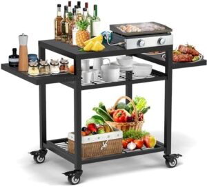 Here is the optimized SEO meta description:

"Upgrade your outdoor kitchen with this RAXSINYER 42"x20" three-shelf grill cart, perfect for pizzas and food prep. Compact design, multiple uses, great value - a must-have for BBQ enthusiasts, now with exclusive discounts available!"