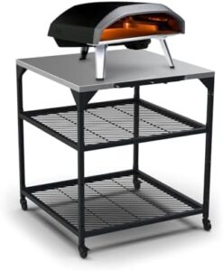 Transform your outdoor cooking with the Ooni Large Modular Pizza Oven Table, a 31x31x35 Inch stainless steel grill stand and barbecue cart. Cook like a pro with this versatile pizza station.