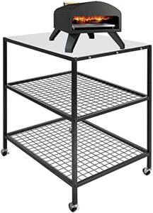Elevate your outdoor gatherings with this stainless steel food prep and grill table, featuring a pizza oven stand and cart on wheels, perfect for medium-sized spaces, measuring 80x60x90cm.