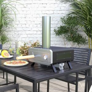 Here is the generated meta description:

"Cook outdoors with the Outsunny Portable Wood Pellet Pizza Oven, featuring a 12"-30cm rotating pizza stone and thermometer. Perfect for garden cooking, ideal for small spaces."