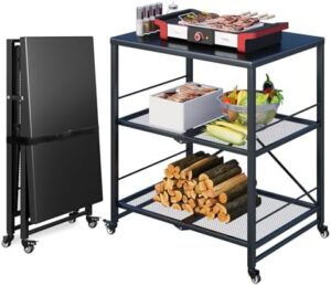 Here is the generated meta description:

"Experience outdoor cooking with Unionline's foldable pizza oven table featuring a 3-tier grill cart on wheels. Perfect for garden dining, this versatile stand offers three compartments and easy mobility."