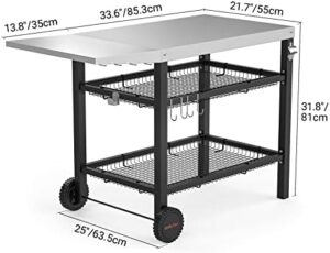Discover the Onlyfire Heavy Duty BBQ Trolley, featuring a stainless steel flattop worktable, side table, and two-layer steel basket. Perfect for food prep, with utensil holder included.
