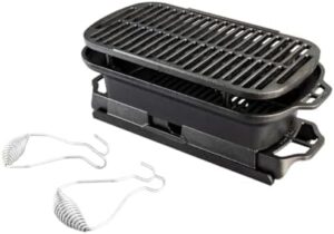 Experience the ultimate grilling experience with Lodge's pre-seasoned cast iron grill, featuring adjustable airflow and a robust 19.5-inch sportsman's design, perfect for backyard BBQs and camping trips!