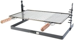 "Boost your outdoor cooking with this adjustable height barbecue grille and support stand, perfect for small to medium-sized spaces. Ideal for camping trips or backyard gatherings."
