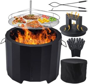 Here is the generated SEO meta description:

"Enjoy backyard gatherings with the CHANGE MOORE Smokeless Fire Pit, featuring triple burn technology, removable ash pan, and accessory kit. Perfect for outdoor patio use."