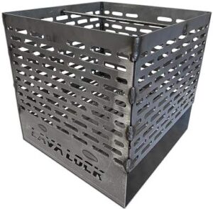 Unlock the perfect BBQ experience with LavaLock's UDS 55 Gallon charcoal firebox basket, featuring legs and an ash pan. Upgrade your grilling game today!