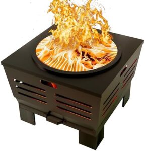 Here is the meta description:

"Enjoy a smokeless campfire experience with the Fire Beauty Bonfire stove, featuring a stand, ash pan, cooking grate, and poker. Perfect for camping or backyard gatherings, this 23x17 portable firepit weighs 28.6lbs."