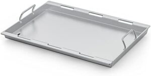 Here is the optimized SEO meta description:

"Upgrade your outdoor cooking experience with this stainless steel griddle plancha featuring handles and grease hole, designed for Weber Spirit I & II 300 Series and 400 Series gas grills. Perfect replacement parts for a seamless cooking experience."