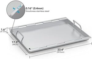 Here is the optimized SEO meta description:

"Upgrade your outdoor cooking experience with this stainless steel griddle plancha featuring handles and grease hole, designed for Weber Spirit I & II 300 Series and 400 Series gas grills. Perfect replacement parts for a seamless cooking experience."