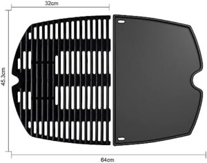 Upgrade your Weber grill with the 7646 Grill Grate and 6506 Grill Plate Replacement Parts, perfect for Q300, Q320, Q3000, or Q3100 series gas grills. Pack of 2 cast iron grill pans for optimal cooking performance.