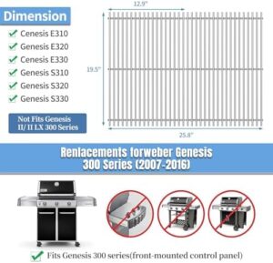 Upgrade your grilling experience with 2-pack stainless steel cooking grates for Weber Genesis E-310/E-320/E-330 and more. Perfect for gas grills, these durable parts provide even heat distribution and easy cleaning.