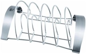 Here is the output meta description:

"Upgrade your barbeque game with this 6-piece rib rack. Perfect for holding multiple racks of ribs, with sturdy design and easy cleaning. No coupons needed, but discounts available!"