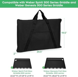"Protect your Weber Spirit or Genesis 300 Series griddle with this durable Griddle Cover featuring a full-size storage bag with thickened bottom and sturdy handles."